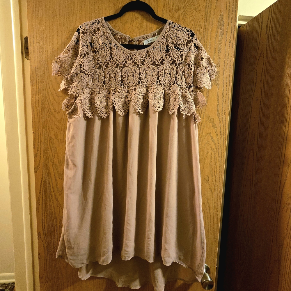 Lace Overlay Beige Dress